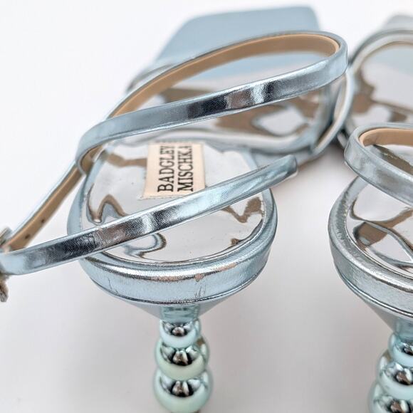 Badgley Mischka Ivette Pearl Heel Evening Sandals Women's Blue Size US6.5M EU37 - Picture 6 of 11